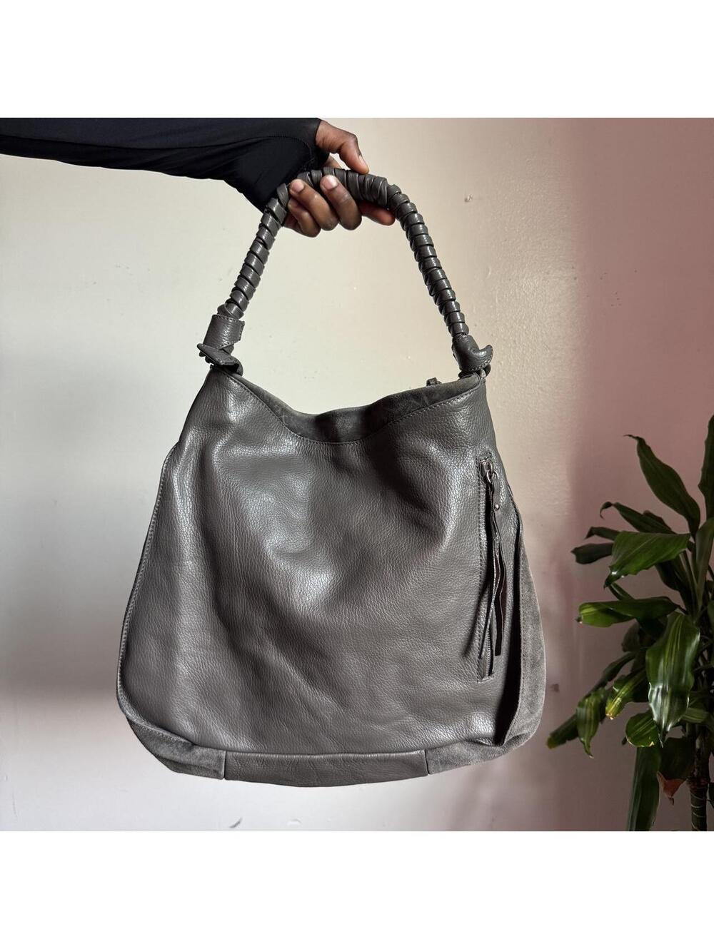Vintage Nicoli Made in Italy Charcoal Grey Leather Suede Slouchy Hobo Bag